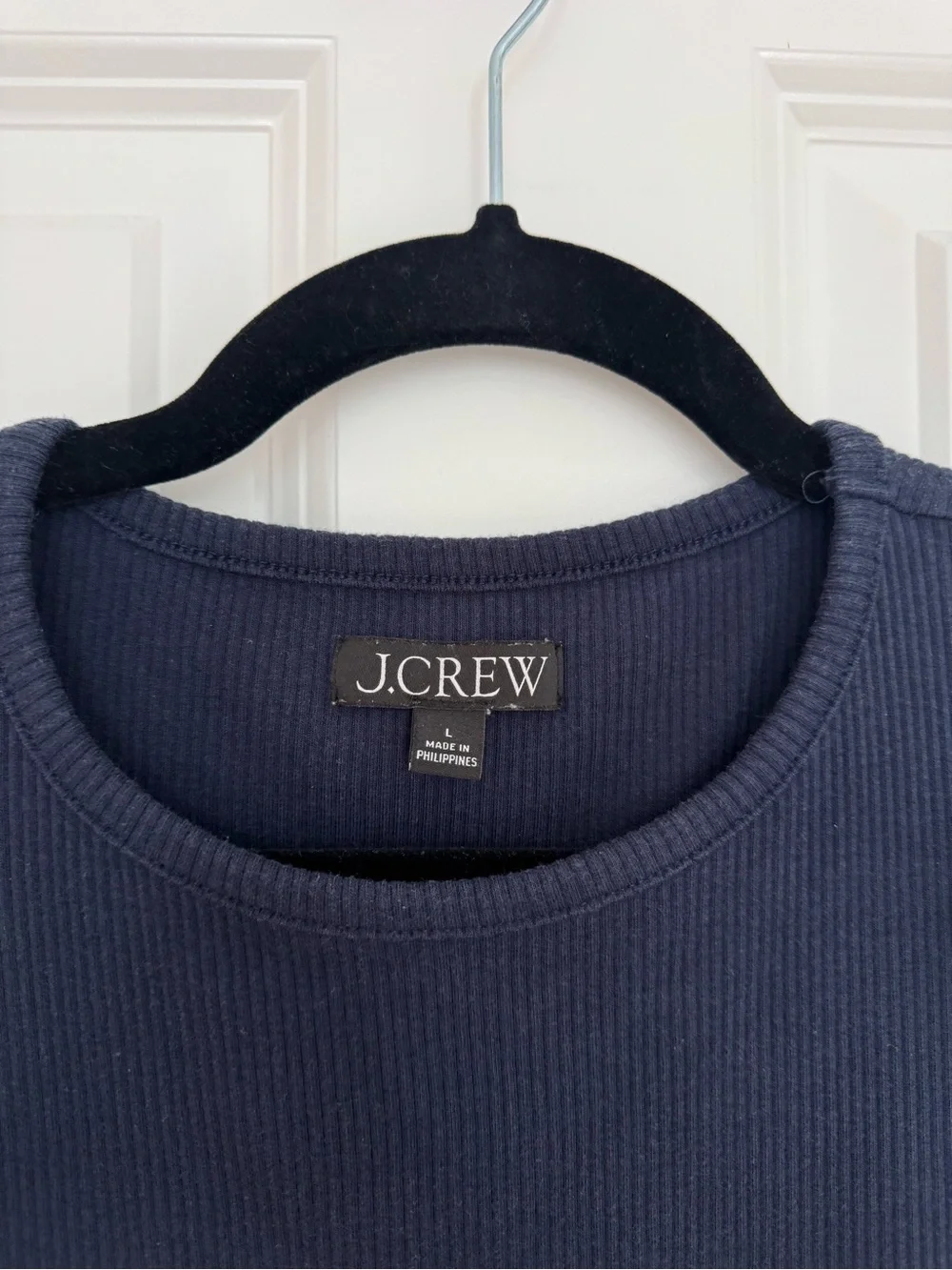 J. Crew Navy Ribbed Vintage rib ruffle-sleeve shirt
